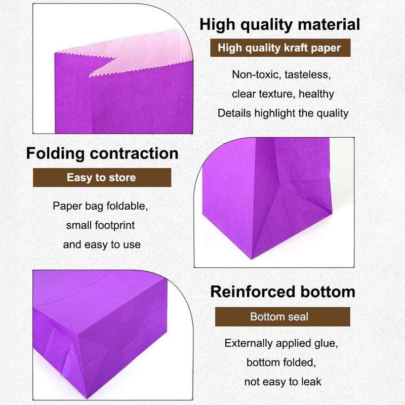 KEYYOOMY Mini Purple Paper Bags Purple Party Goodie Bags Small Party Favor Bag Paper Lunch Bag (100 CT, 3.5 X 2.4 X 7.1 In) - Image 4